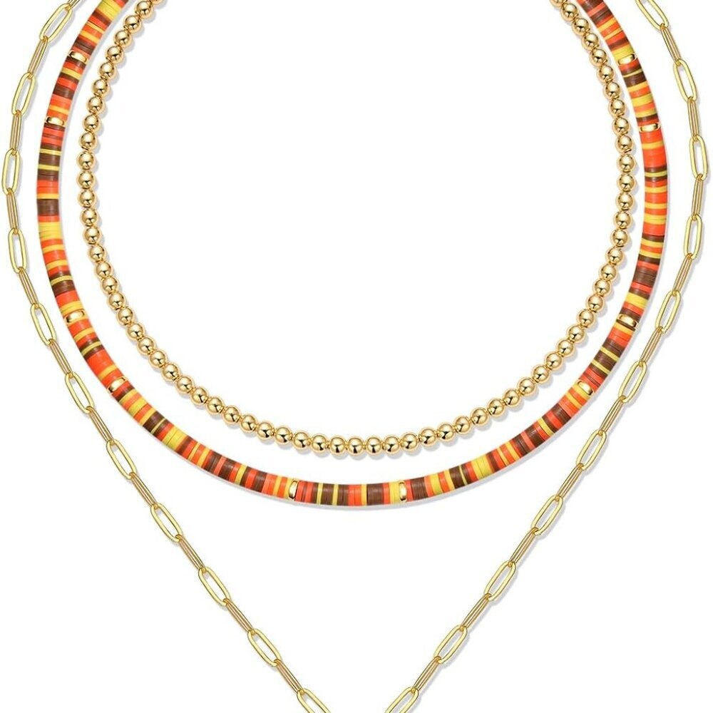 Rainbow Surfer Heishi Necklace for Women Stackable Ball Beaded Choker Necklace L